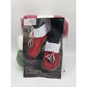 Annies Love To Crochet Cozy Christmas Slipper Kit With Yarn And Instructions